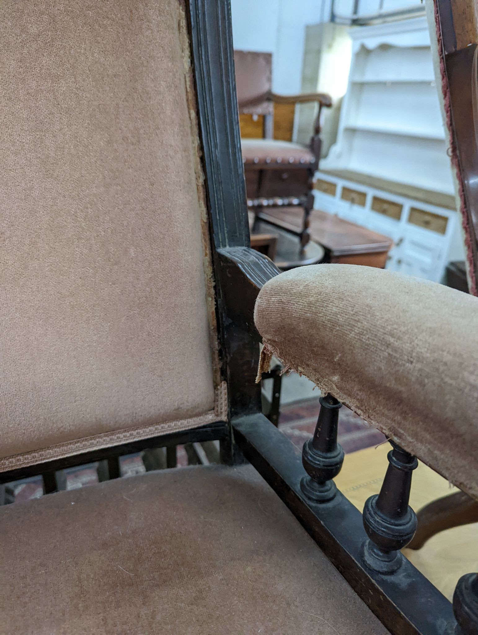 Two Victorian mahogany upholstered open armchairs